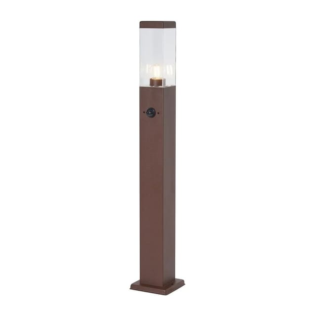Außenleuchte Rostbraun mit Klarglas 80cm IP44 mit Steckdose und Bewegungssensor - Malios