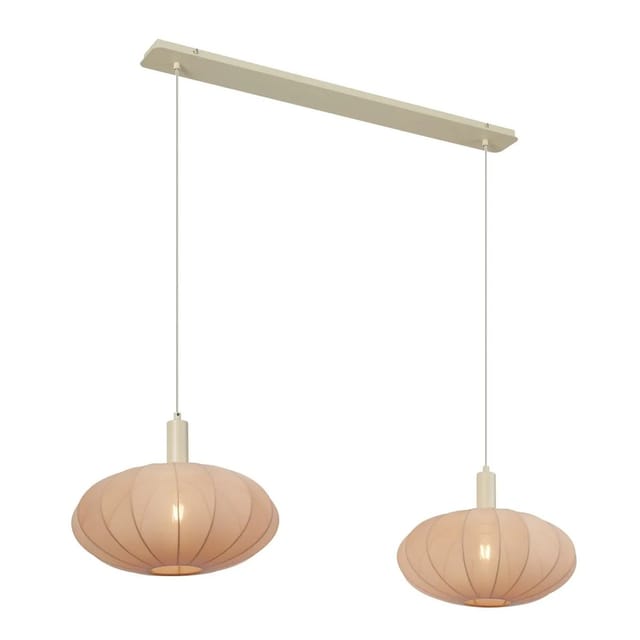 Japandi Hängelampe Beige mit Stoffschirm 2-flammig - Bida