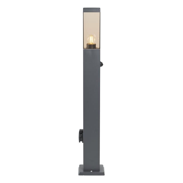 Außenleuchte Dunkelgrau mit Rauchglas 80cm IP44 mit Steckdose und Bewegungssensor - Malios