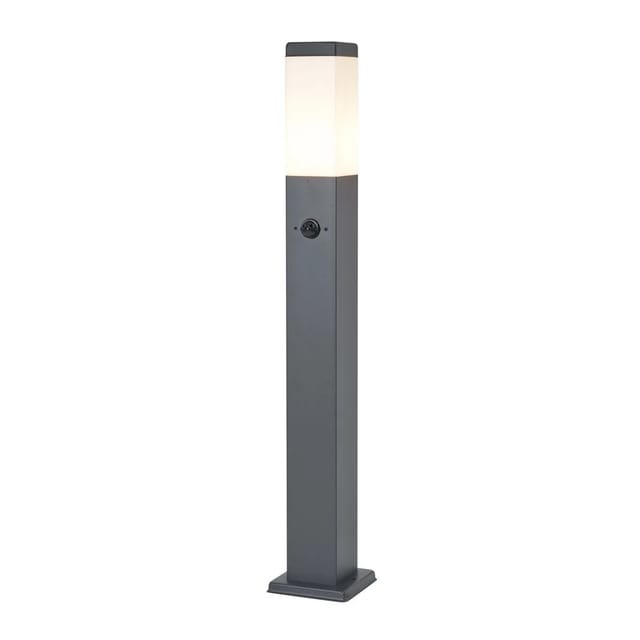 Qazqa - Außenleuchte Dunkelgrau mit Opalglas 80cm IP44 mit Steckdose und Bewegungssensor - Malios