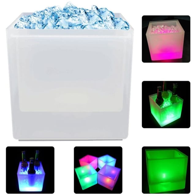 Eiskübel mit 6-farbiger LED-Beleuchtung, quadratischer Eiskübel, ideal zum Kühlen von Champagner, Wein, Bier und anderen Getränken, perfekt für