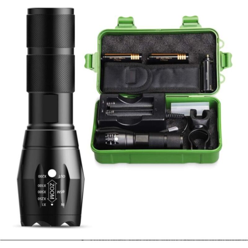 Taschenlampe – wiederaufladbare Taschenlampe, 2000 Lumen, superhelle Taschenlampen mit 2 wiederaufladbaren Batterien und Ladegerät, 5 Modi, IP65