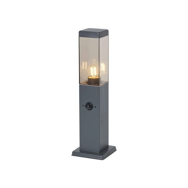 Außenleuchte Dunkelgrau mit Rauchglas 45cm IP44 mit Steckdose und Bewegungssensor - Malios