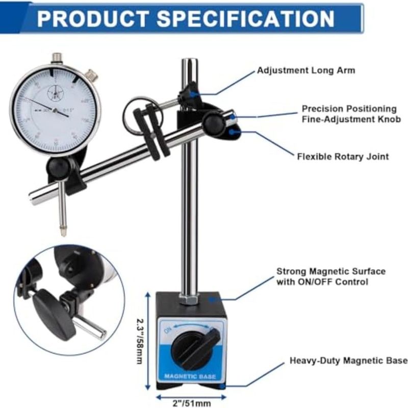 0,01 Mm / 0,001" Messuhr Mit Magnetfuß Und Präzisionsmesspunkt-set, Langarm-prüfgerät 0-10 Mm / 0-1", Messinstrument (0-1 Zoll)