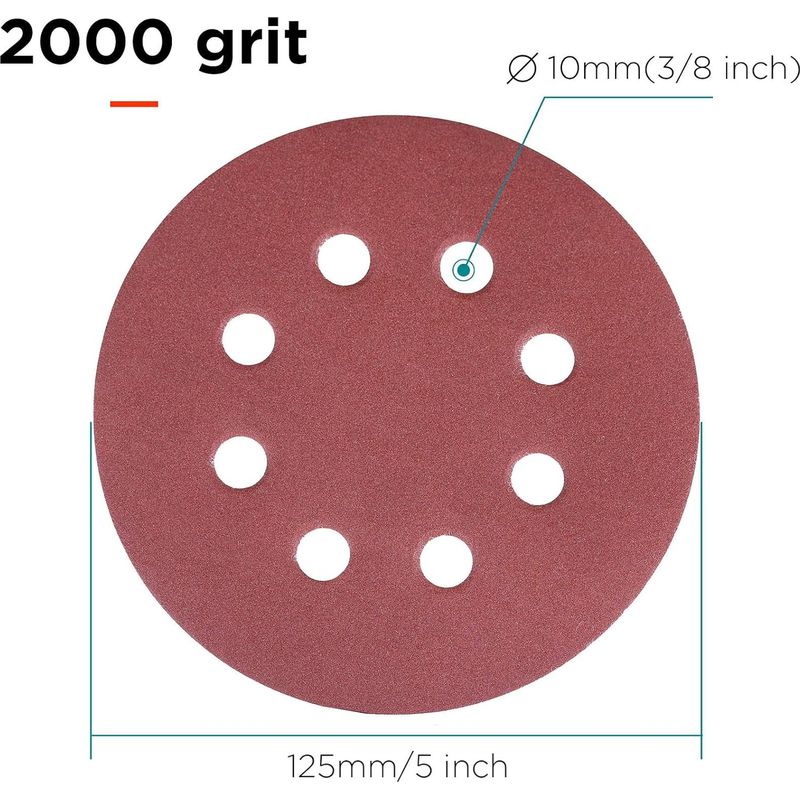 40 Schleifscheiben/-blätter Mit Klettverschluss Für Exzenterschleifer, 125 Mm Durchmesser – 8 Löcher, Körnung 1000/schleifpapierscheiben/exzenterschleifer