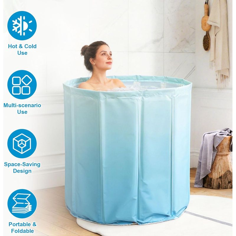 Faltbare Badewanne 70×65 Cm Für Erwachsene – Tiefe, Tragbare Badewanne Für Warm- Und Kaltwasser, Ablaufschlauch Und Sitzkissen, Platzsparende Faltbadewanne Für Kleine Räume