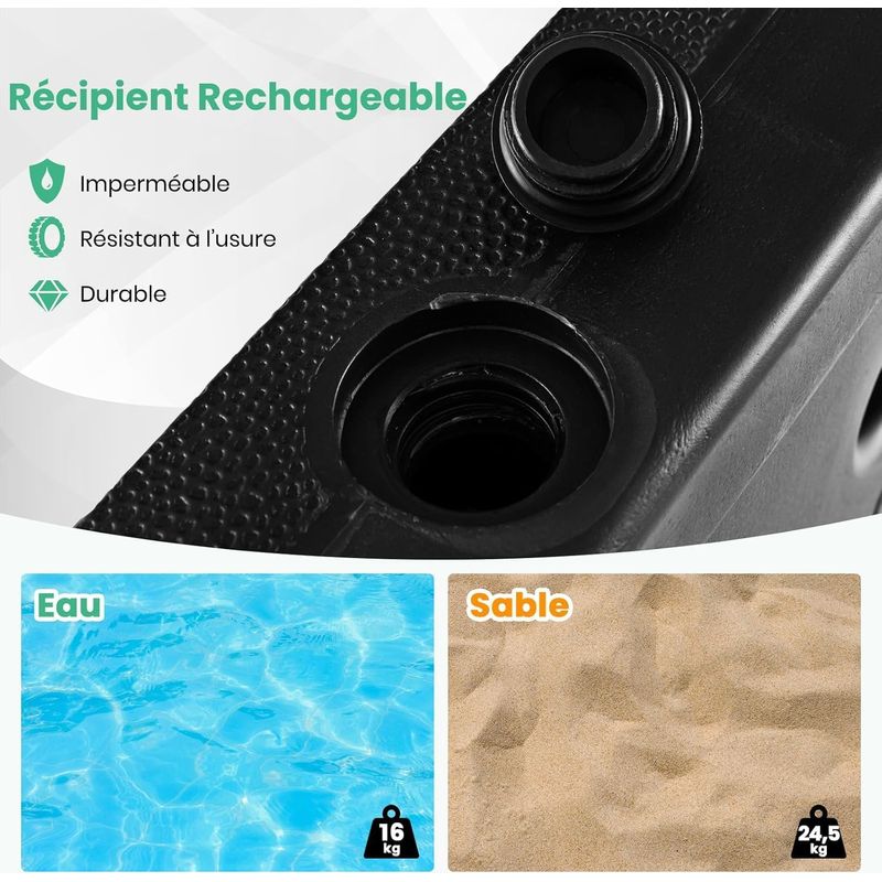 Sonnenschirmständer Auf Rädern, Hdpe-sonnenschirmständer Zum Befüllen Mit 16 L Wasser Und 24,5 Kg Sand, Geeignet Für Sonnenschirme Mit Einem Durchmesser Von 32/48 Mm, Sonnenschirmständer Für Den Außen