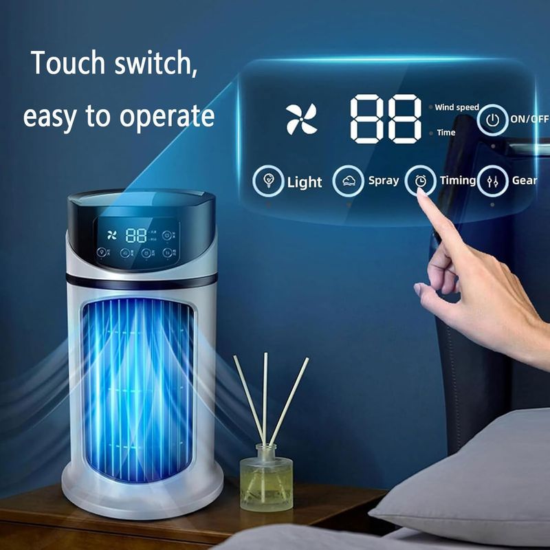 3-in-1 Tragbare Klimaanlage, Kleiner Luftkühler Mit 6 Gebläsestufen, 300-ml-wassertank, Digitalanzeige, 6-stunden-timer, Ventilator Und Luftbefeuchter Für Zuhause