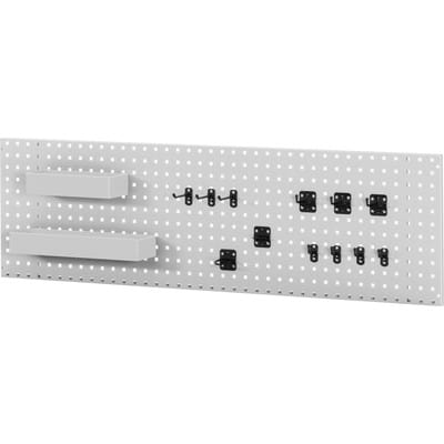 Lochplatte für Wandmontage mit Ablagekasten und Hakenset BxTxH 1250x15x450mm - RAU