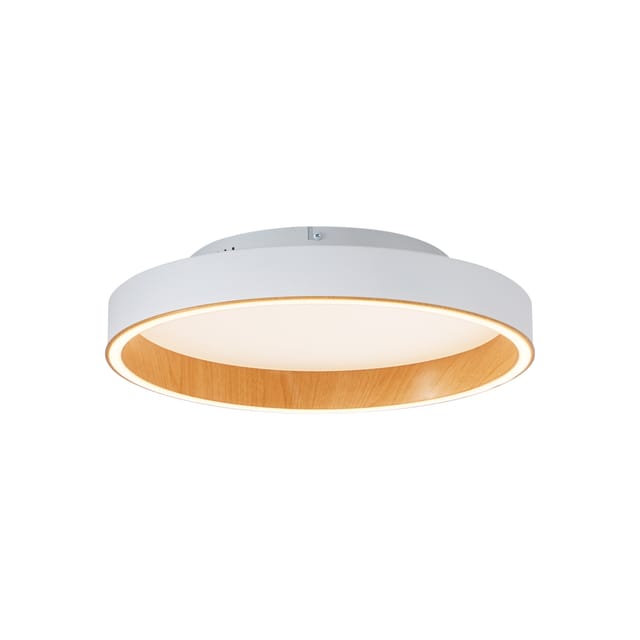 Qazqa - Design-Deckenleuchte weiß mit Holz 40cm inkl. led 3-Stufen-Schalter - Ingo