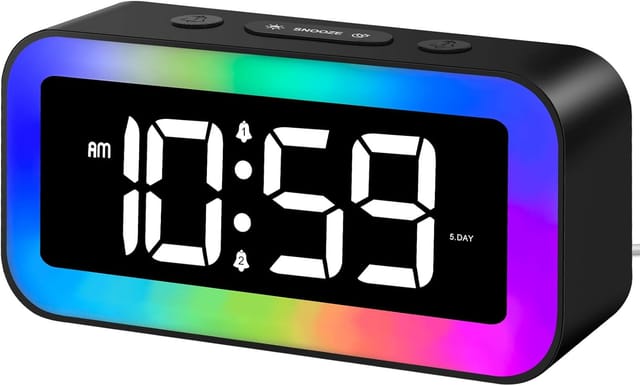 Digitaler Morgenwecker Für Kinder, Jugendliche Mit 7-farben-nachtlicht, Led-digitaluhr, Mit 2 Alarmmodi, Einstellbare Helligkeit, Schlummerfunktion, Sprachsteuerung, 12/24 Stunden, Usb-anschluss