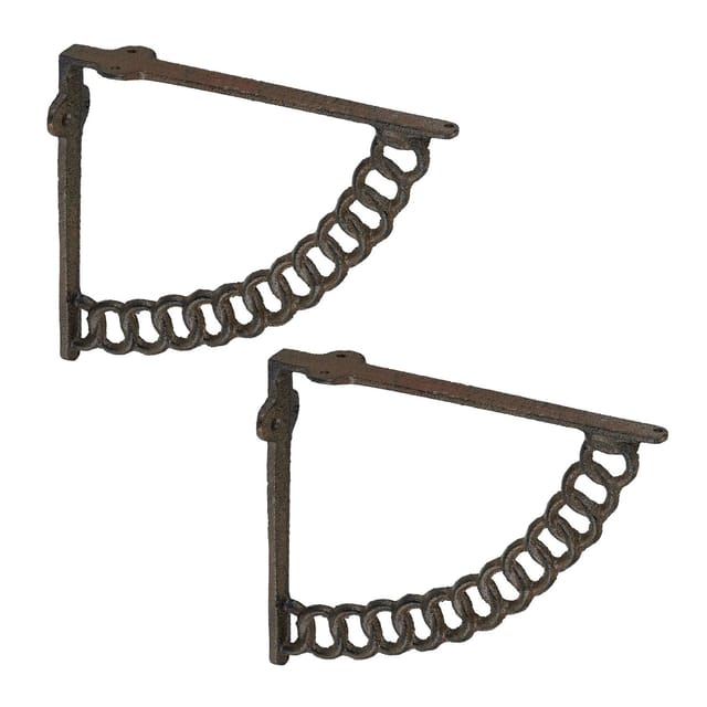Relaxdays - Regalträger, 2er Set, Gusseisen, Ketten-Motiv, antikes Design, Winkel für Regalbretter, Regalhalter, braun