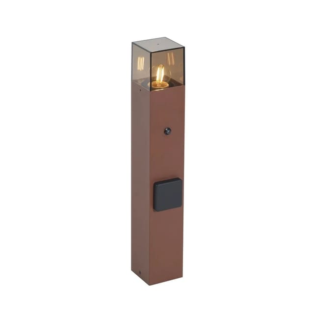 Qazqa - Industrielle Außenleuchte Rostbraun mit Rauchglas 50cm mit Dämmerungssensor - Dänemark