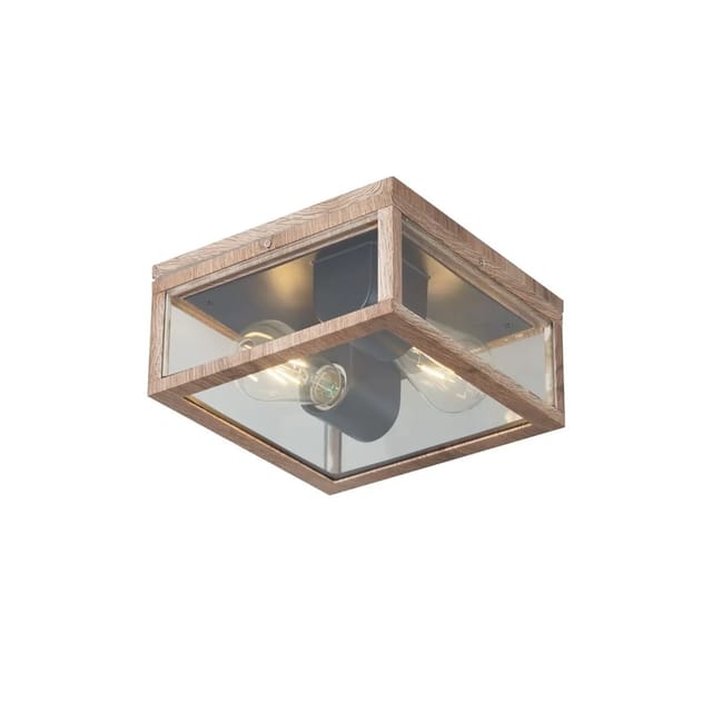 Industrielle Deckenleuchte Holzoptik IP44 2-flammig - Charlois