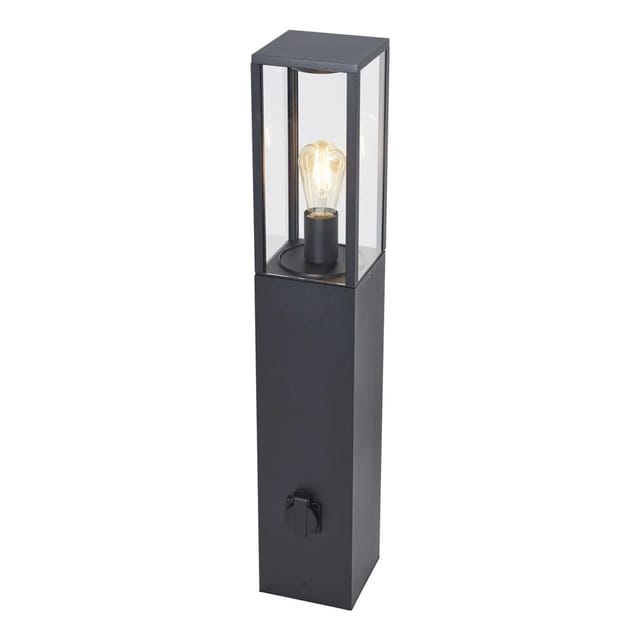 Qazqa - Moderne Außenstehleuchte Schwarz 80cm mit Steckdose IP44 - Charlois