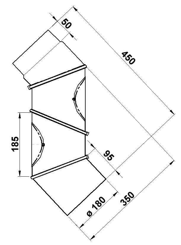 Univ.-rauchrohrbogen Ø180 Mm 2 Putztüren, Schwarz Lackiert