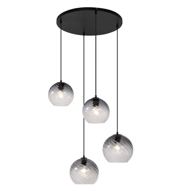 Art-Deco-Hängelampe schwarz mit Rauchglas rund 4-flammig - Bao