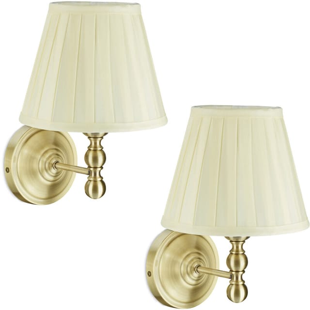 Wandlampe, 2er Set, Stoff-Schirm, antikes Design, E14, Wandleuchte, hbt: 30x20x23,5cm, elfenbeinweiß/messing - Relaxdays