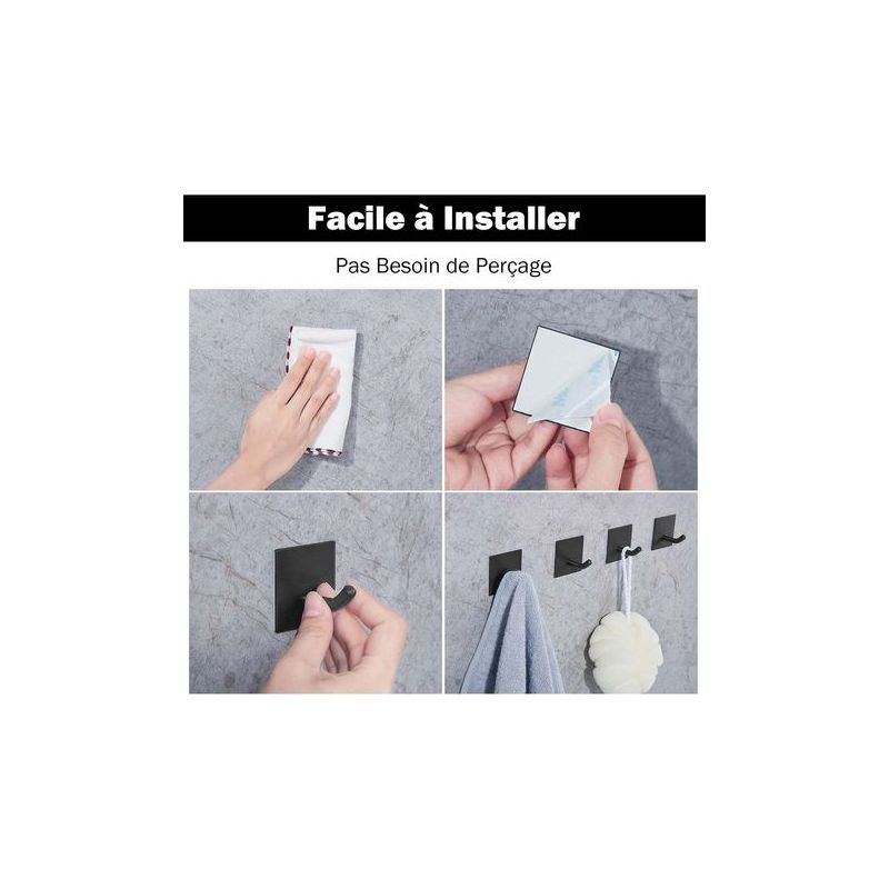 4er-set Selbstklebende Haken Aus Edelstahl – Kein Bohren Erforderlich – Wasser- Und Rostbeständig – Für Küche, Bad Und Türen – Schwarz – 4,5 Cm X 4,5 Cm X 3,5 Cm
