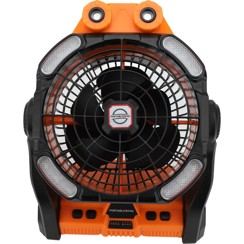 Wiederaufladbarer Campingventilator Mit 10400 Mah, Timer, 7 Beleuchtungsmodi, Doppelpropeller, Doppelmotor, 270°-schwenkbereich Und Tragbarer Sprühventilator Für Den Außenbereich