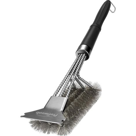 Brosse Pour Barbecue, Brosse Pour Barbecue Omega, Brosse Pour Barbecue En Acier Inoxydable, Brosse De Nettoyage Triangulaire En Métal De 45 Cm (18 Pouces), Brosse À Trois Têtes Avec Manche Amovible