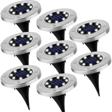 Lampadaire Solaire De Jardin, Lumière Blanche Chaude, 8 Led, Éclairage Extérieur Led, Ip65, Lot De 8 Lampes Solaires D'Extérieur [classe Énergétique A+]