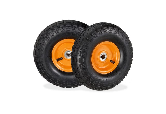 Relaxdays - Sackkarrenrad 2er Set, 4.10 3.50-4, luftbereift, Stahlfelge, 136 kg, Schubkarrenrad, Ersatzrad, schwarz/orange