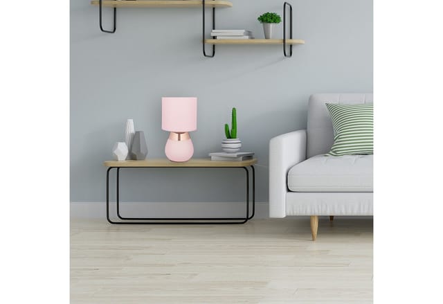 Tischlampe, Metallfuß, Stoffschirm, E14, HxD: 32 x 18 cm, Nachttischlampe mit Kabel, Schlafzimmer, rosa/kupfer - Relaxdays