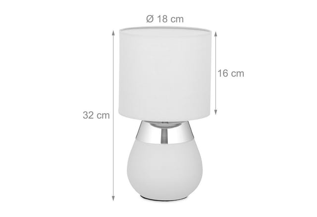 Tischlampe, Metallfuß, Stoffschirm, E14, HxD: 32 x 18 cm, Nachttischlampe mit Kabel, Schlafzimmer, grau/silber - Relaxdays