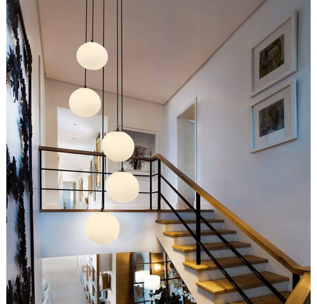 HOME DELUXE Hängeleuchte aus Glas SUNA Weiß - 5-flammig Pendelleuchte Deckenlampe Hängelampe Hängeleuchte, Design Hängeleuchte, moderne Hängeleuchte