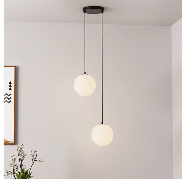 HOME DELUXE Hängeleuchte aus Glas SUNA Weiß - 2-flammig Pendelleuchte Deckenlampe Hängelampe Hängeleuchte, Design Hängeleuchte, moderne Hängeleuchte