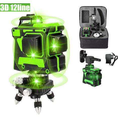 360°-selbstnivellierungs-baulaser, 3d-laser Mit 12 Laserlinien, Selbstnivellierungsmodus, Batteriebetrieben, Automatische Nivellierung, Drehhalterung, Fernbedienung