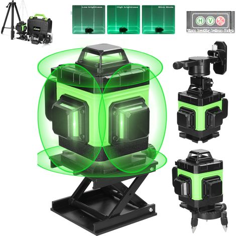 360°-selbstnivellierungs-laser-nivelliergerät X 4, 4d-baulaser-nivelliergeräte Mit 16 Laserlinien, Impulsmodus Für Den Außenbereich, 2 Batterien, Automatische Nivellierung, Drehbare Halterung, Fernbed