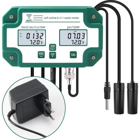 6-in-1 Wlan-wasserqualitätstester, Digitaler Multiparameter-wasserqualitätsmonitor, Ph-/gesamtfeststoff-/ec-/sg-/salz-/temperaturmessgerät Für Aquakultur Und Schwimmbäder