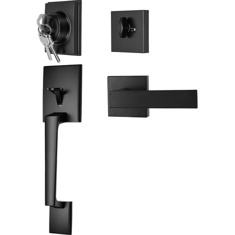 Set Aus Mattschwarzen Aluminium-innentürgriffen Mit Schloss Für Moderne Wohnungen, Geeignet Für Badezimmer, Toiletten, Schlafzimmer, Büros, Küchen Und Garagen