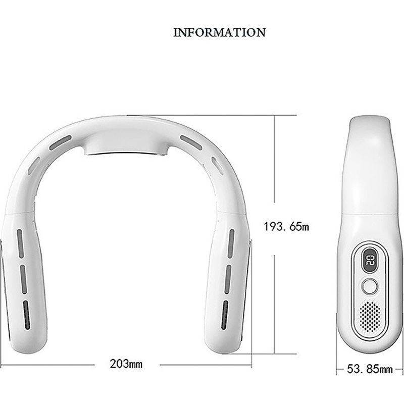 (t68 Weiß) Klingenloser, Faltbarer Nackenventilator 22 × 5,3 × 19,5 Cm – Mini-ventilator Für Den Außenbereich, Leise Und Leistungsstark Mit Digitalanzeige – Mühelos