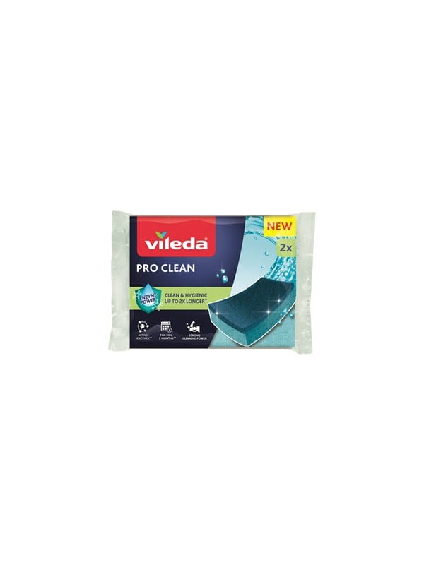 Vileda Pro Clean Küchenschwamm, 2 Stück, mit Enzymen für Geschirr, profiliert