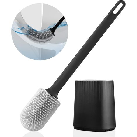 Tête De Brosse De Toilette 3 En 1, En Silicone Flexible, Avec Un Bac À Poussière À Séchage Rapide, Fixable Au Mur Sans Perçage (blanc).