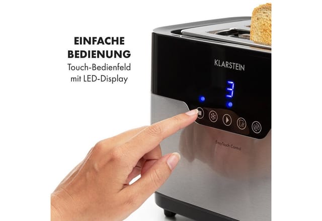 Klarstein - Arabica Toaster - 920W, Touch-Bedienfeld, LED-Display, Auftau, Aufwärm- und Abbruchfunktion, Aufbackrost, Krümelschublade,