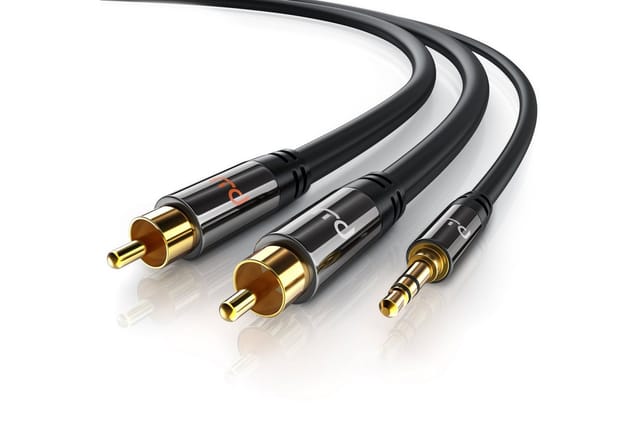 Cinch zu 3,5-mm-Klinke Audio-Kabel, Stereo HiFi Audio-Adapter mehrfach geschirmt, rca zu aux - 2m - Primewire