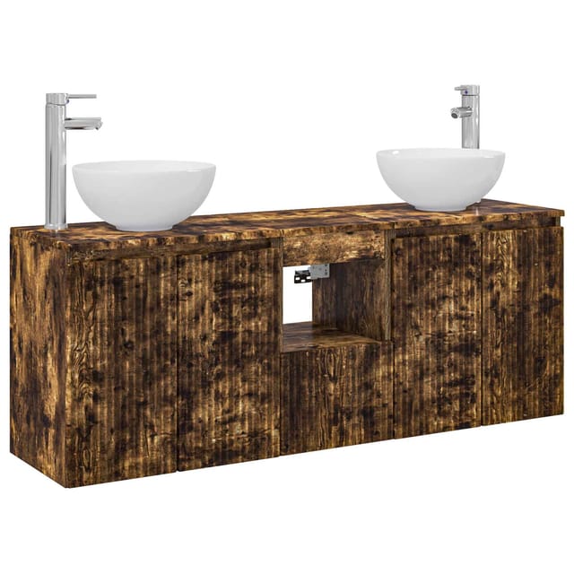 Badezimmerschrank-set 3 Stk. Geräucherte Eiche 129 X 41 X 80 Cm Vidaxl