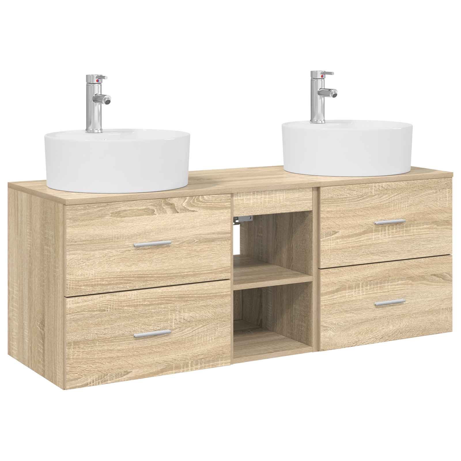 Badezimmerschrank-set 3 Stk. Sonoma-eiche 129 X 44,5 X 82 Cm Vidaxl