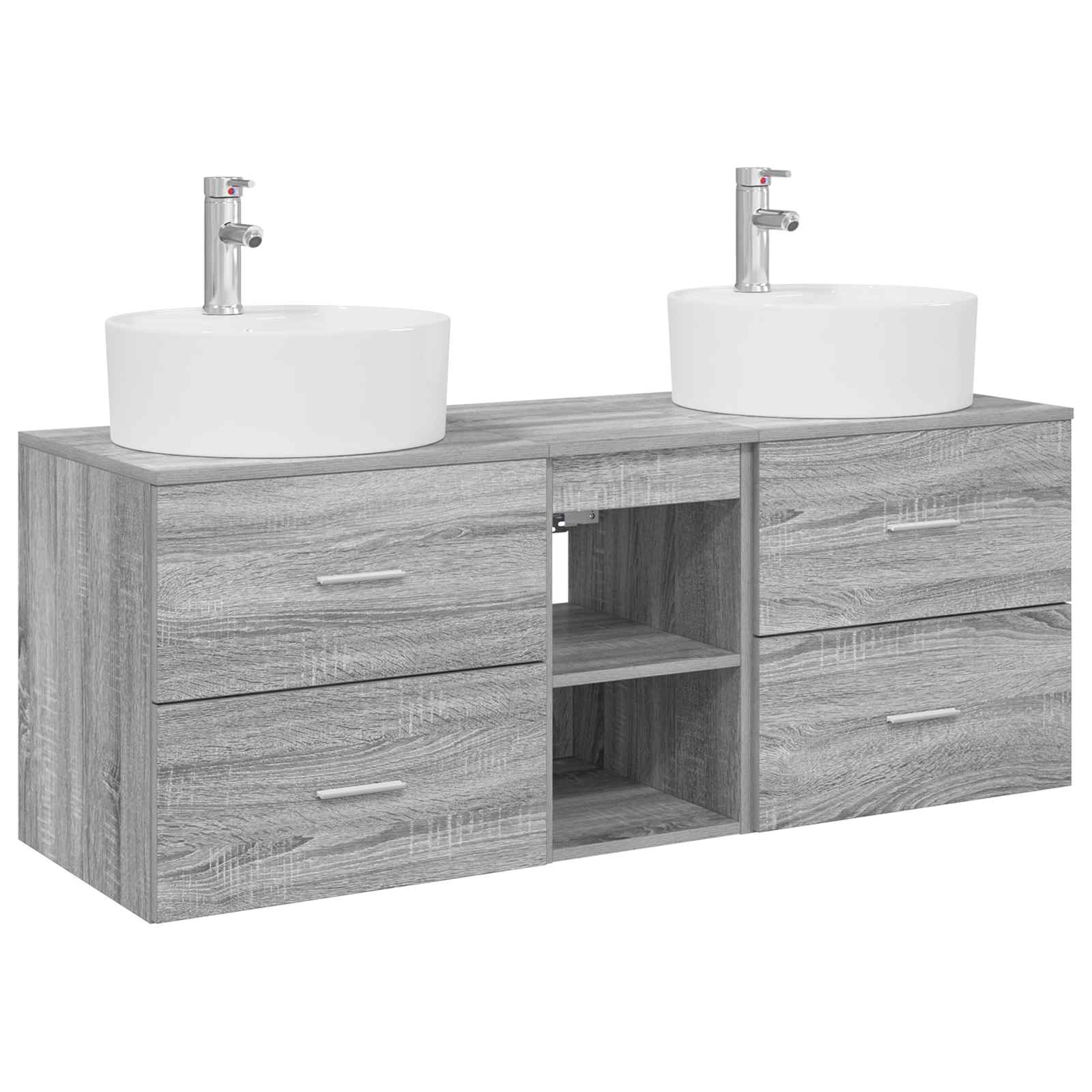 Badezimmerschrank-set 3 Stk. Grau Sonoma 129 X 44,5 X 82 Cm Vidaxl