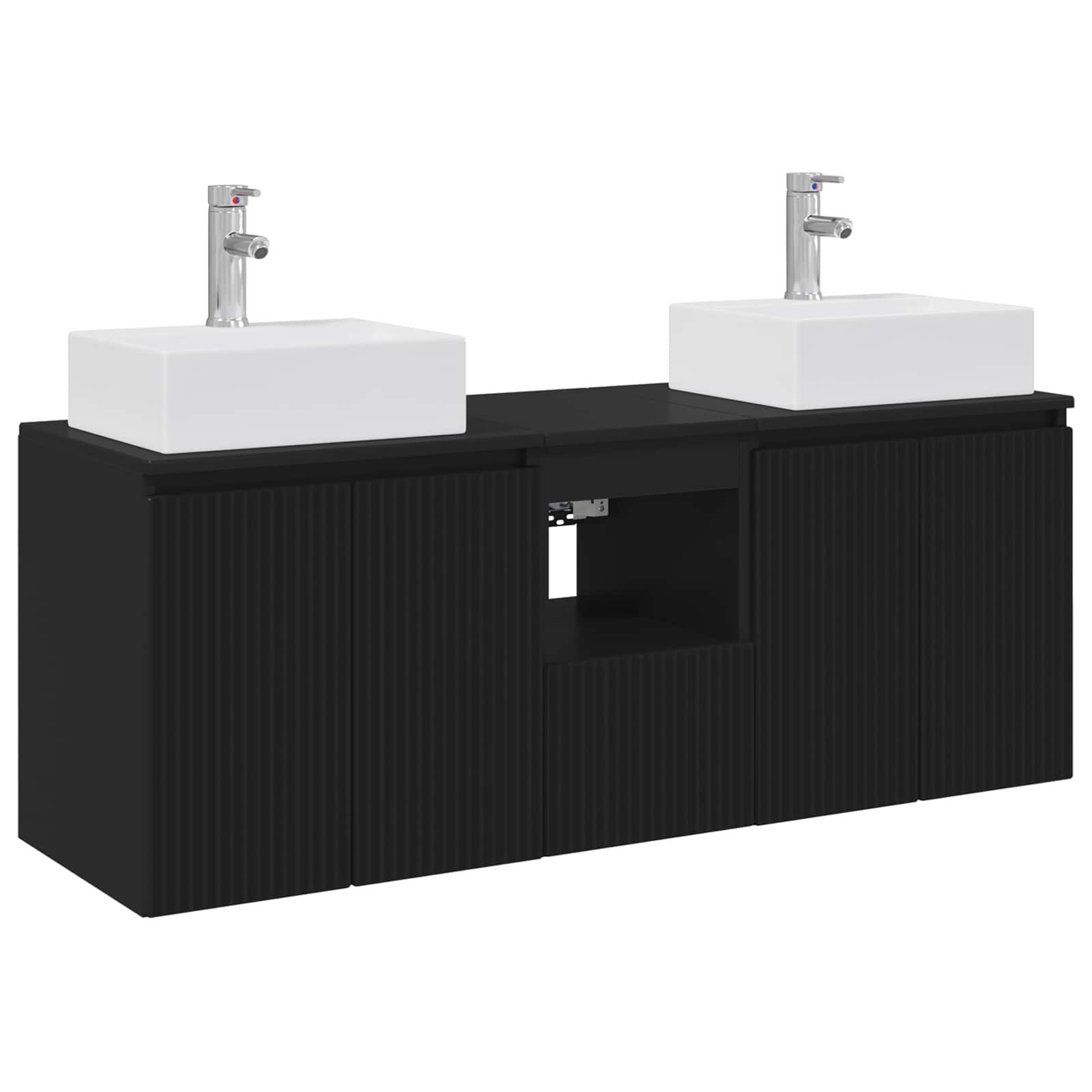 Badezimmerschrank-set 3 Stk. Schwarz 129 X 41 X 79,5 Cm Vidaxl