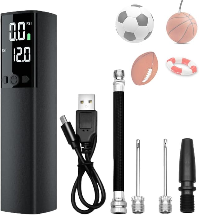 Tragbare elektrische Luftpumpe, Multifunktion mit automatischer Abschaltung für Volleyball, Rugby, Sport und Freizeit – wiederaufladbar, kabellos und
