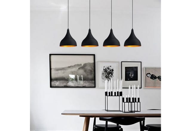 Industrielle Schwarze Vierfach-Pendelleuchte - Vintage-Kronleuchter E27 Ø26 cm für Wohnzimmer, Schlafzimmer oder Esszimmer