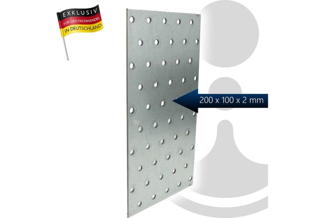 Masterproof Professional - Lochplatte Flachverbinder 100 mm x 200 mm x 2,0 mm, feuerverzinkt