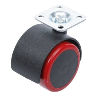 Lenk-Doppel-Laufrolle, rot/schwarz, ø 50 mm - Bgs Technic