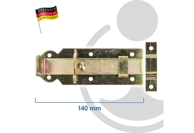 MASTERPROOF PROFESSIONAL Schlossriegel 140 mm, gerade mit flachem Griff und Schlaufe, Stahl gelb verzinkt