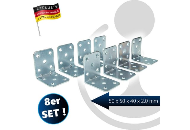 MASTERPROOF PROFESSIONAL Lochplattenwinkel-Set 50 mm x 50 mm x 40 mm x 2 mm, 8-teilig, feuerverzinkt